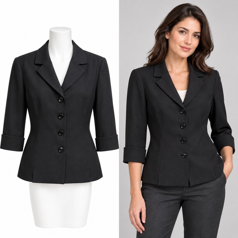 Dressbarn Blazer Womens 12 Black 3/4 Sleeve Office Siren Corporate Chic Classic